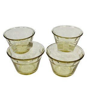 Vtg Custard Cup Set of 4 Amber Yellow Glass Mexico Forte Crista Flan Dessert